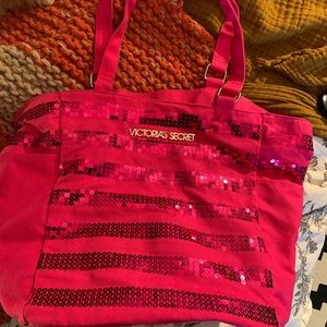 Victoria’s Secret pink sequin tote travel bag